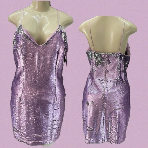 Aidan Mattox 10 Metallic Lilac Flip Sequin Lined Zip Back Mini Cocktail Dress - Picture 1 of 6